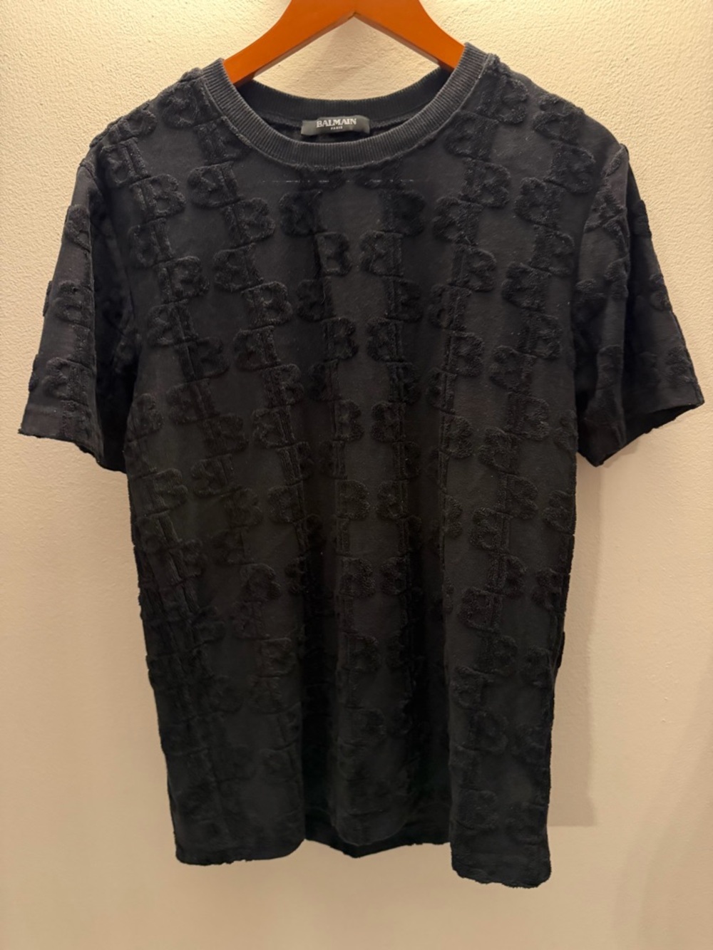 Balmain Paris All-Over Monogram Flocked T-Shirt Black - SH132791106 XS/S
